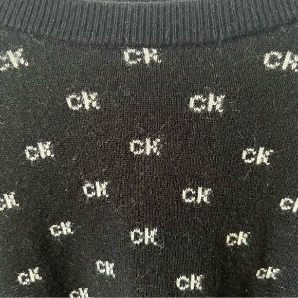 Calvin Klein Black Wool Blend CK Logo Pattern Crewneck Pullover Sweater - Picture 5 of 8